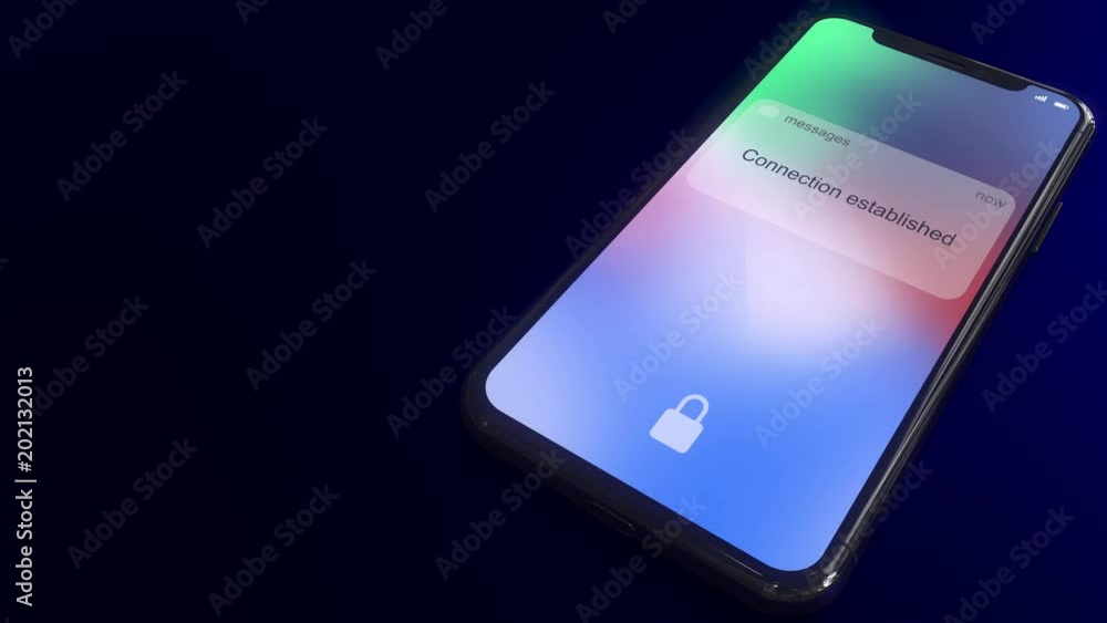 Aufkleber connection established notification pops up on the screen of a modern smartphone. conceptual 3d anim