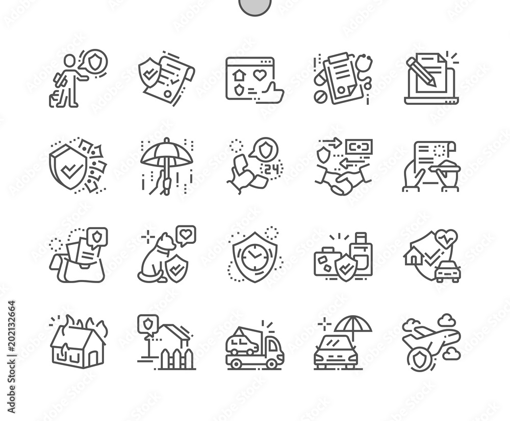 Poster insurance well-crafted pixel perfect vector thin line icons 30 2x grid for web graphics and apps. si