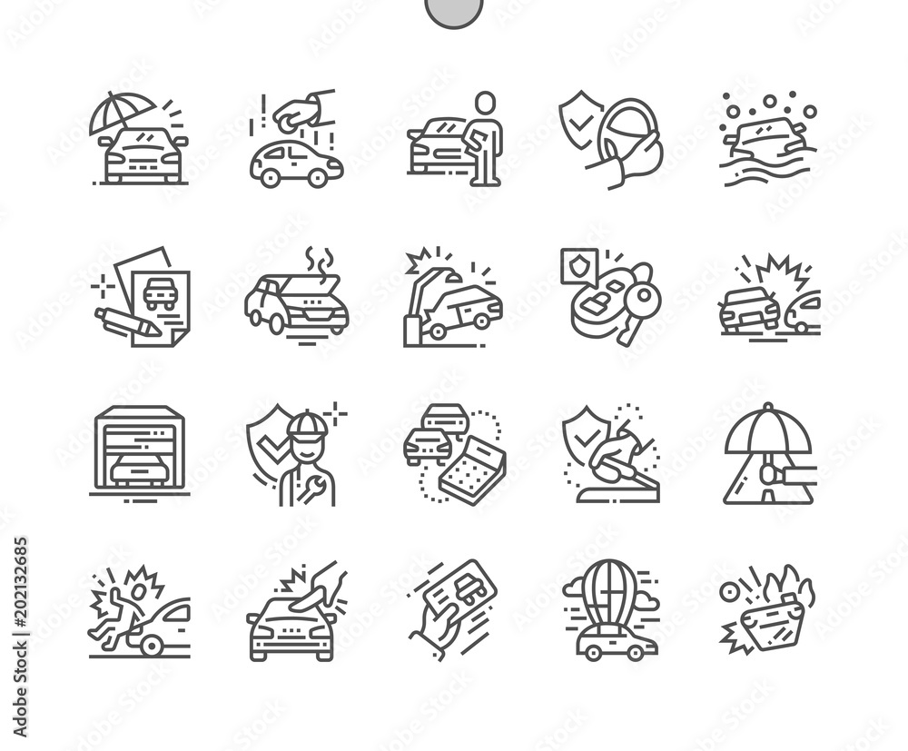 Poster car insurance well-crafted pixel perfect vector thin line icons 30 2x grid for web graphics and apps