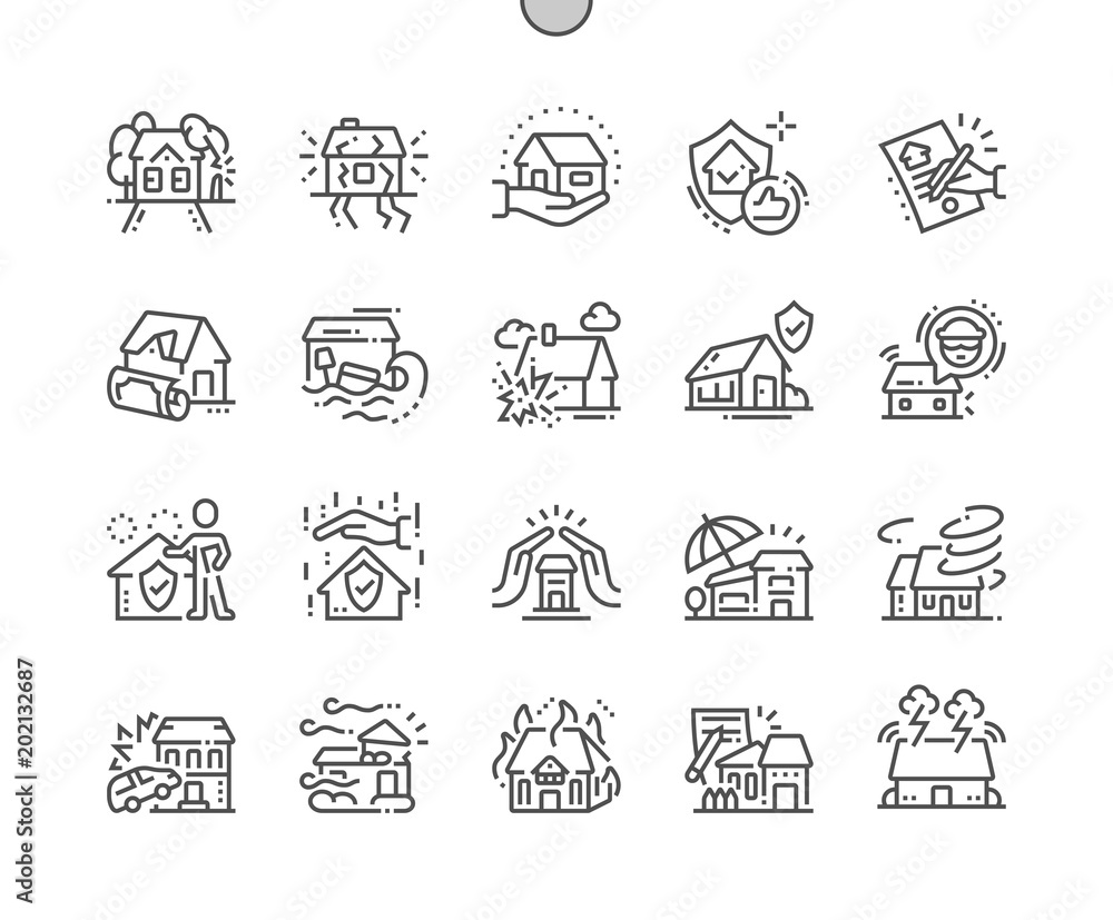 Poster home insurance well-crafted pixel perfect vector thin line icons 30 2x grid for web graphics and app