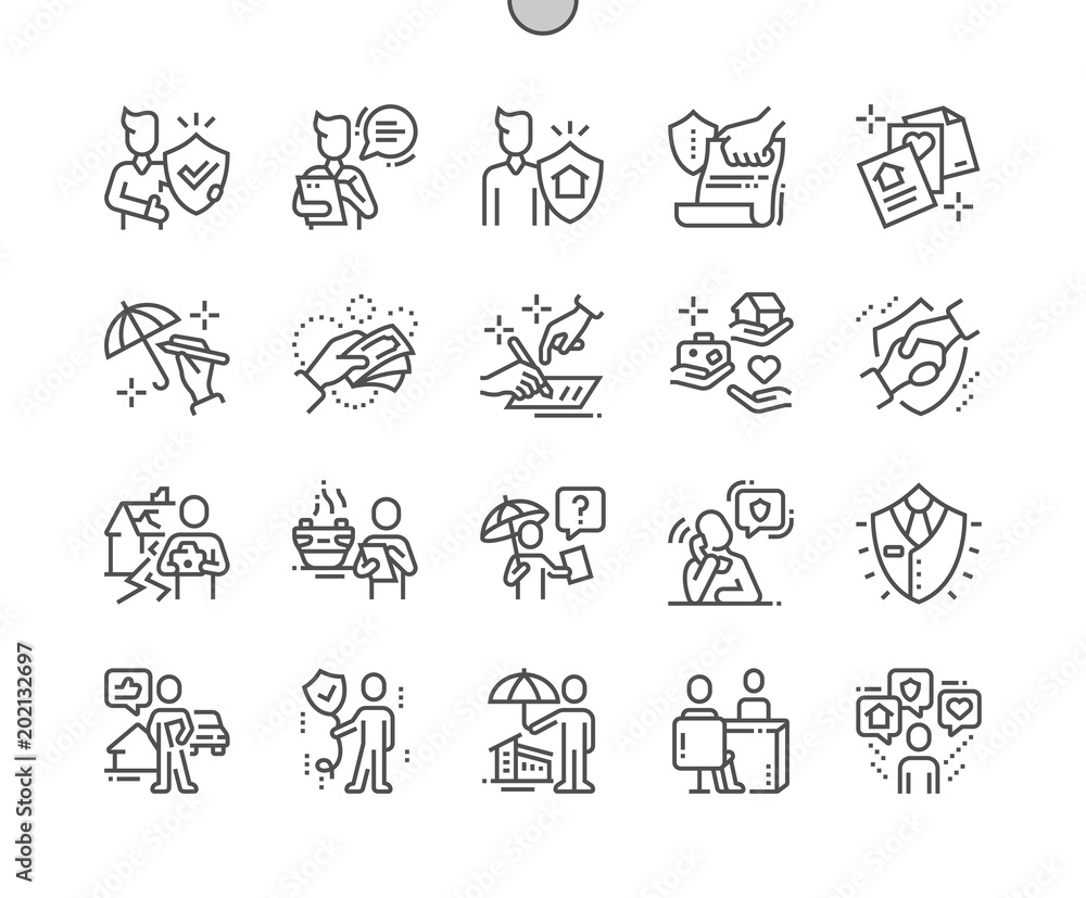 Poster insurance agent well-crafted pixel perfect vector thin line icons 30 2x grid for web graphics and ap