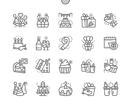 Birthday Well-crafted Pixel Perfect Vector Thin Line Icons 30 2x Grid for Web Graphics and Apps. Simple Minimal Pictogram