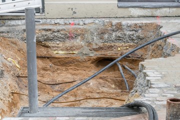 Straßenarbeiten in einer Fußgängerzone, Deutschland
