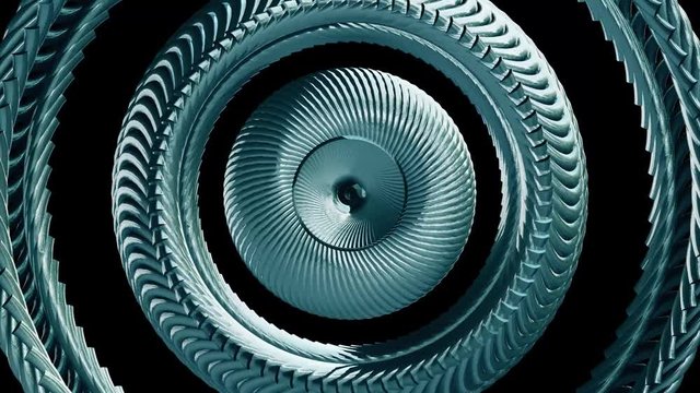 Fluid moving rotating green metal chain eye circles seamless loop animation 3d motion graphics background new quality industrial techno construction futuristic cool nice joyful video footage