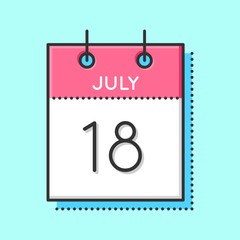 Vector Calendar Icon. Flat and thin line vector illustration. Calendar sheet on light blue background. July 18th. International Mandela Day.
