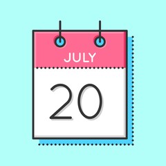 Vector Calendar Icon. Flat and thin line vector illustration. Calendar sheet on light blue background. July 20th. International chess day