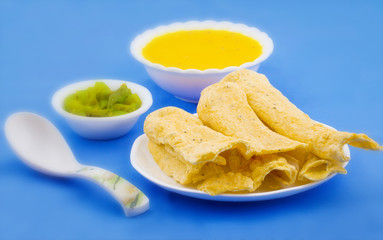 Indian Street Food Fafda Served With Chutney & Chilli 