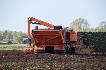 Special  machine for peat extraction, raised bog in the Venner Moor, Lower Saxony, Germany