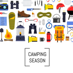 Vector flat style camping elements background illustration