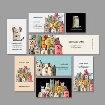 Business cards design, funny dogs family
