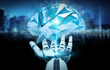 White humanoid hanid creating artificial intelligence 3D rendering