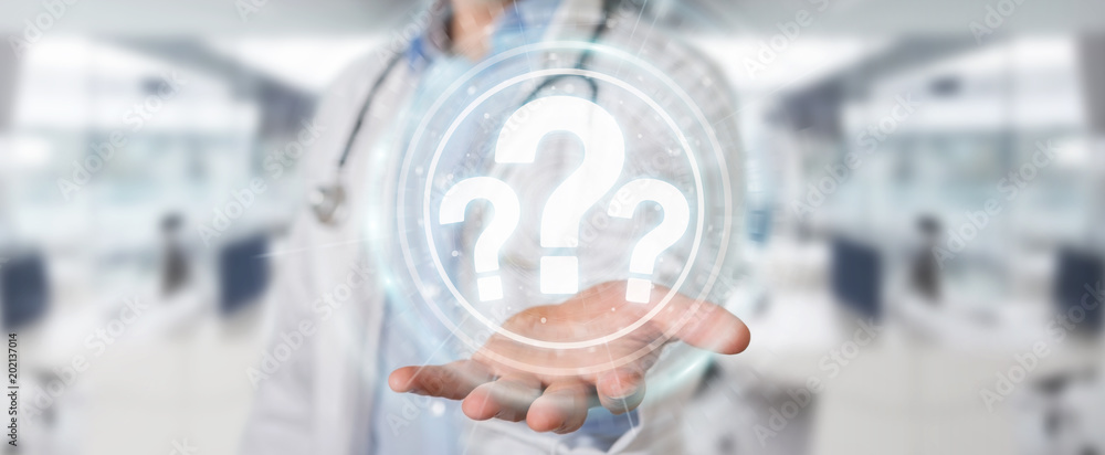 Leinwandbilder Doctor using digital question marks interface 3D rendering