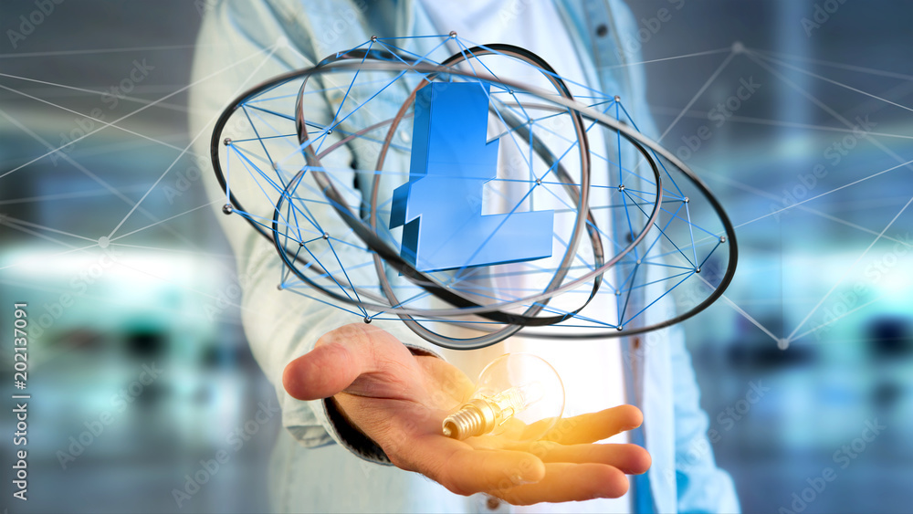 Aufkleber man holding a 3d rendering pin holder on a map
