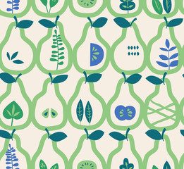 seamless pattern with pears and leaves