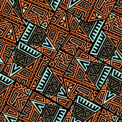 Creative Ethnic Style Square Seamless Pattern. Unique geometric vector swatch. Perfect for screen background, site backdrop, wrapping paper, wallpaper, textile and surface design. Trendy boho tile.