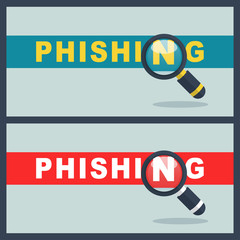 phishing word with magnifier concept