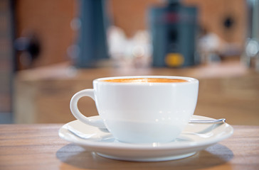 Hot coffee at cafe.