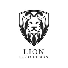 Lion logo design, classic vintage style element with wild animal , vector Illustration on a white background
