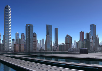 Fototapeta na wymiar Futuristic City Skyline - 3d illustration