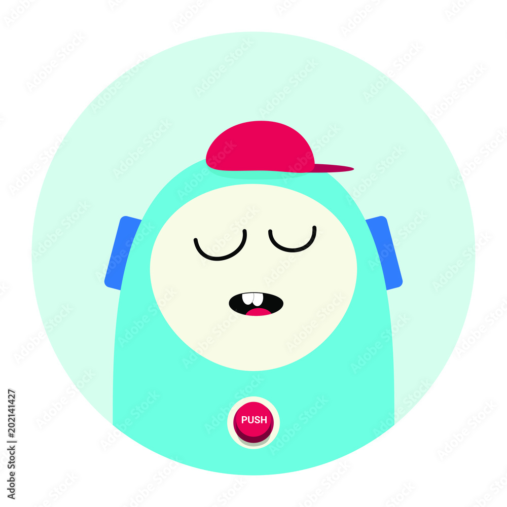 Poster modern sleepping chat bot character sign icon vector illustration. virtual assistance in the website
