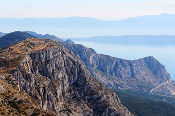 Obraz na płótnie Canvas View from Biokovo mountain to Croatian islands and the Adriatic sea