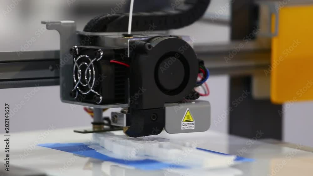 Poster a 3d printer in the laboratory prints a structure from a polymer
