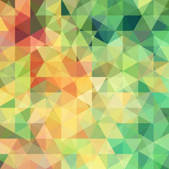 Background of yellow, green, orange geometric shapes. Abstract triangle geometrical background. Mosaic pattern. Vector EPS 10. Vector illustration
