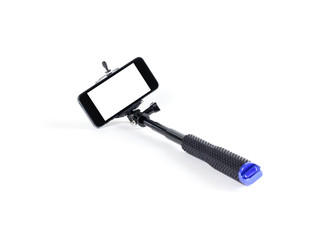 Selfie stick for phone. Close up. Isolated on white background