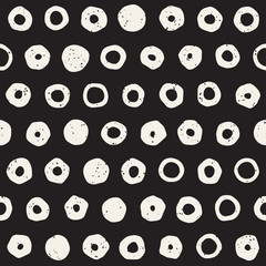 Fototapeta premium Hand drawn black and white ink abstract seamless pattern. Vector stylish grunge texture. Monochrome geometric scattered shapes