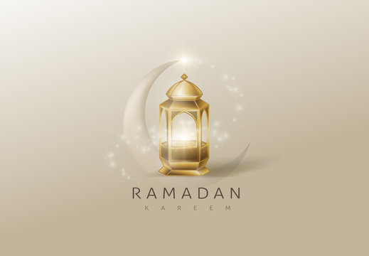 Ramadan Kareem premium glowing gold arabic lamp design card background . Vector illustration.