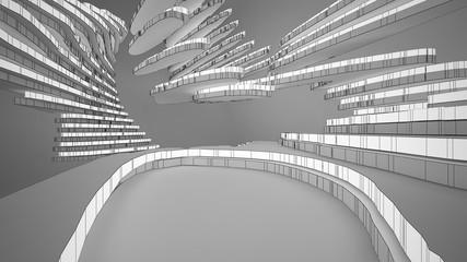Naklejka premium Abstract drawing white parametric interior. Polygon black drawing. 3D illustration and rendering.