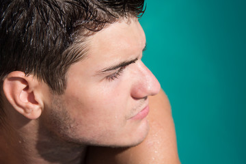 Young man in the pool.  