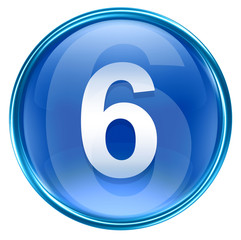 number six icon blue, isolated on white background.