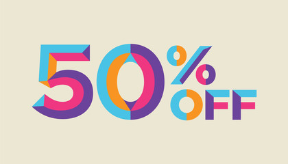 50% percent off, sale background, colorfull polygonal triangle object. Eps10 Vector.