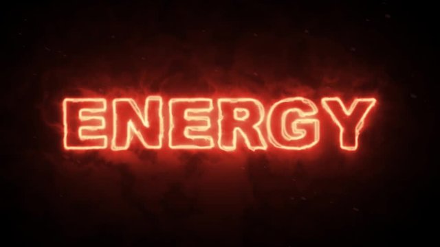 Energy text word from hot burning letters on dark background