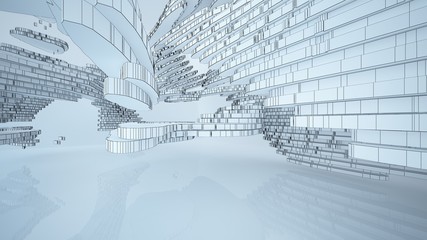 Abstract drawing white parametric interior. Polygon black drawing. 3D illustration and rendering.