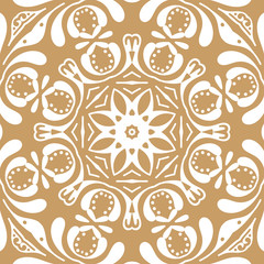 Seamless floral pattern motif coloring a mandala drawn with a pen. gold, yellow and white. Ethnic, fabric, motifs. Vector, abstract mandala flower. Decorative elements for design. EPS 10.