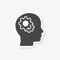 Human head with gears sticker, Head with gears concept, simple vector icon