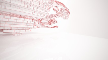 Abstract drawing white parametric interior  with window. Polygon colored drawing. 3D illustration and rendering.