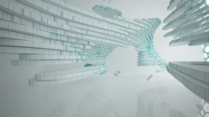 Abstract drawing white parametric interior  with window. Polygon colored drawing. 3D illustration and rendering.