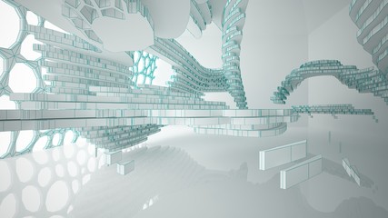 Abstract drawing white parametric interior  with window. Polygon colored drawing. 3D illustration and rendering.