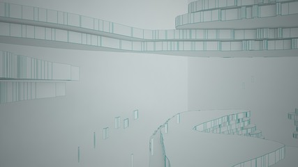 Abstract drawing white parametric interior  with window. Polygon colored drawing. 3D illustration and rendering.