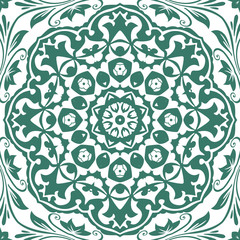Fototapeta na wymiar Seamless floral motif pattern coloring mandala, lace, hand drawn. green, marsh and white. Ethnic, fabric, motifs. Vector, abstract mandala flower. Decorative elements for design. EPS 10.