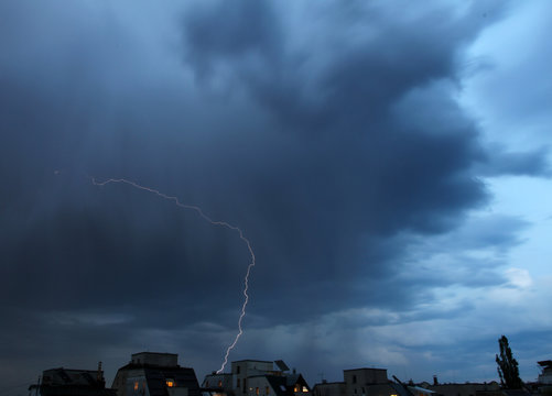 Tunderstorm and lightning over the city