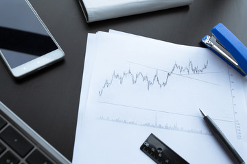 Investment charts with laptop. Accounting
