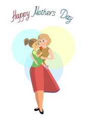 Little daughter gives flowers to mom on mother's day. Vector in flat style on white background.