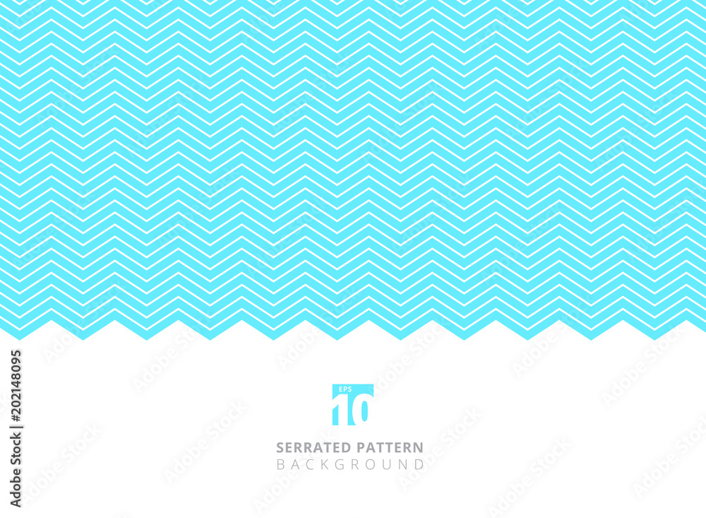 Poster abstract white color serrated lines pattern on blue background with copy space.