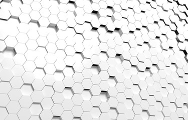 White hexagon 3D background texture. 3d rendering illustration. Futuristic abstract banner.