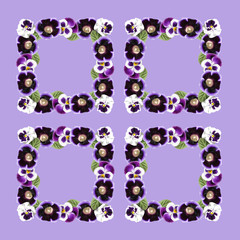 Beautiful floral frame with pansies and gloxinia 