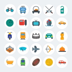 Fototapeta premium Modern Simple Set of transports, hotel, sports Vector flat Icons. Contains such Icons as bow, bicycle, ride, car, transport, bath and more on white cricle background. Fully Editable. Pixel Perfect.